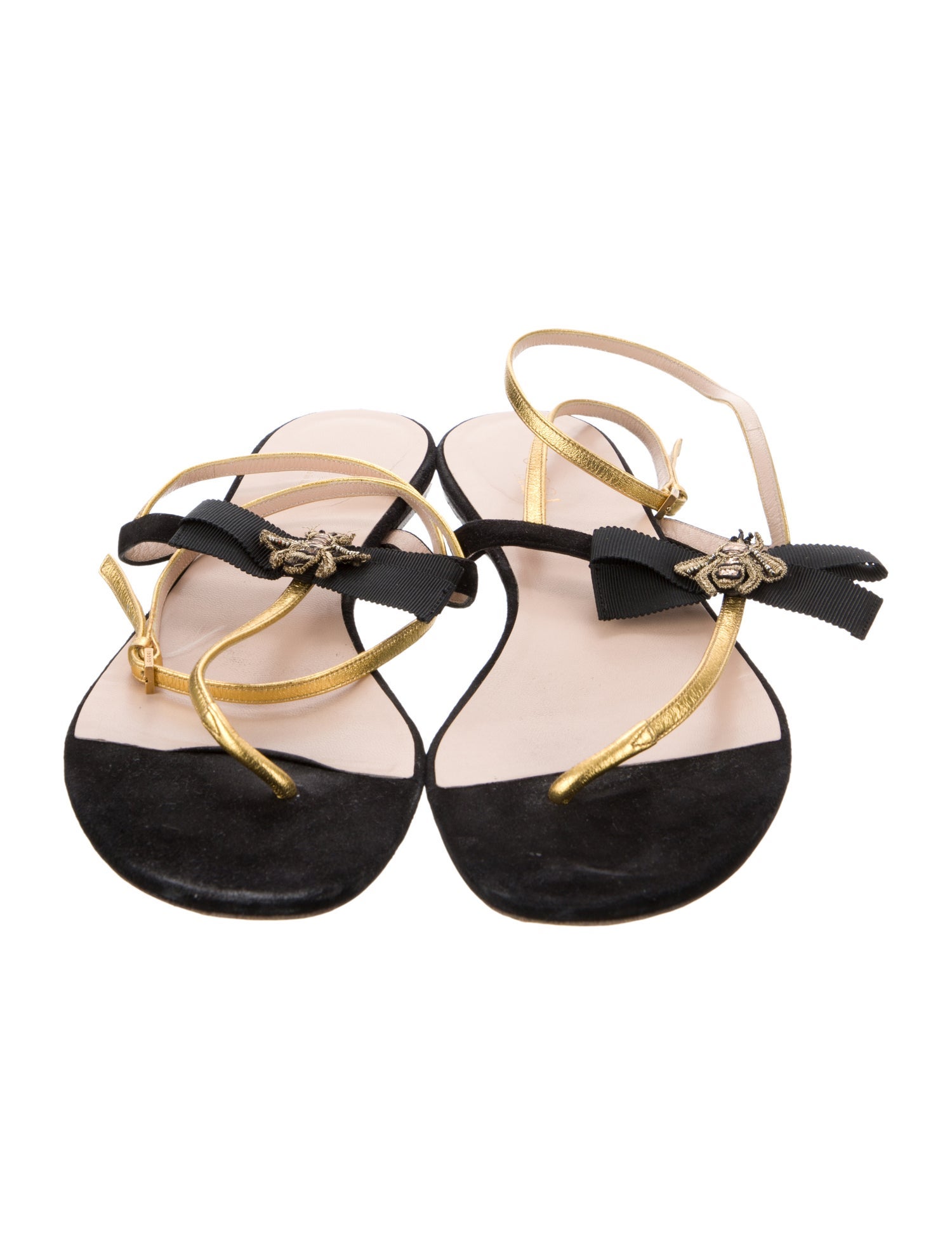 Gucci Bee Accent Satin T-Strap Sandals